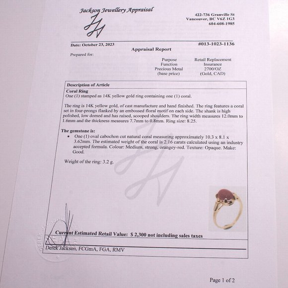 Vintage Red Coral 14K Yellow Gold Ring, Coral Gemstone Ring, Fine Jewelry Gift - Picture 8 of 8